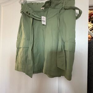 LOFT Sage Green Mini Skirt with Tie Waist